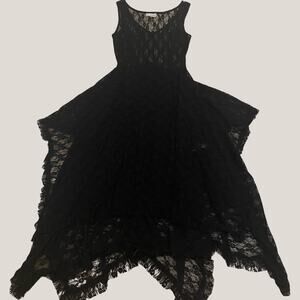 Areve S Black Lace Dress | Handkerchief Hem, Romantic Fit & Flare, Cottagecore